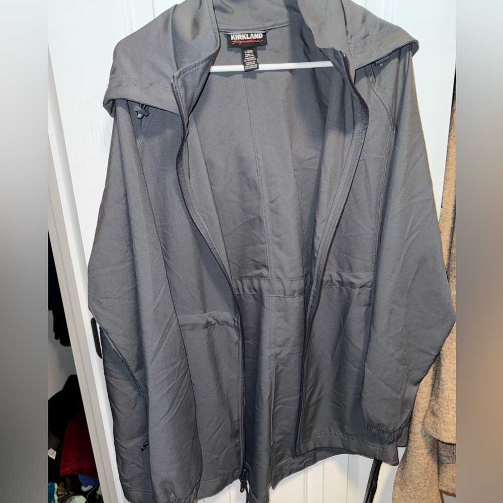 Kirkland Signature Women Dark Gray Hooded Anorak Jacket Large Water Resistant - Picture 2 of 14